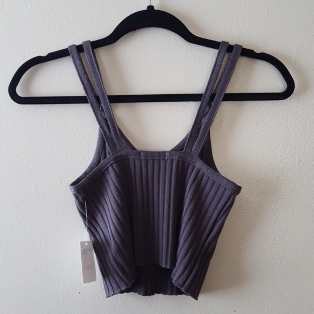 Dark Gray Ribbed Crop Top - Picture 2 of 5